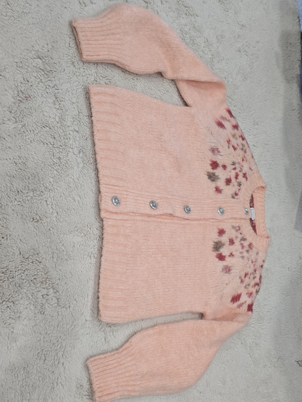 Maeve Peach-Pink Floral Yoke Button Cardigan